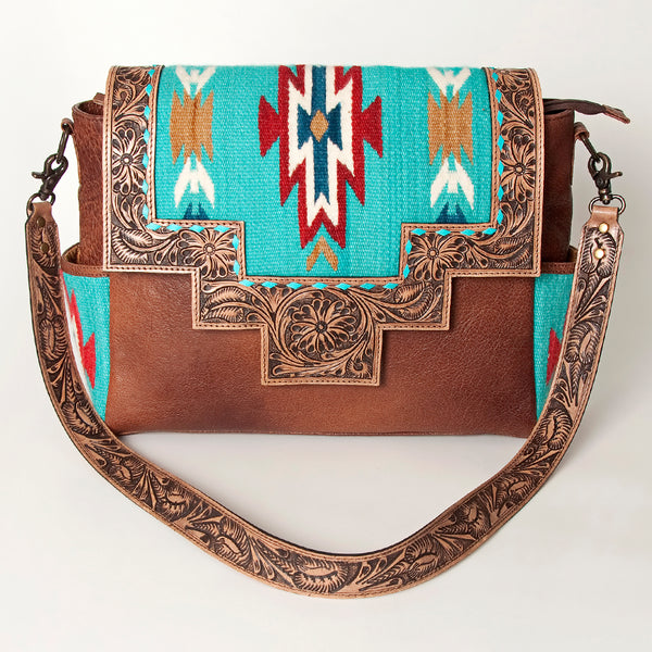 ADBG842 American Darling Western Messenger Bag Hand Tooled Floral with Hand Woven Saddle Blanket