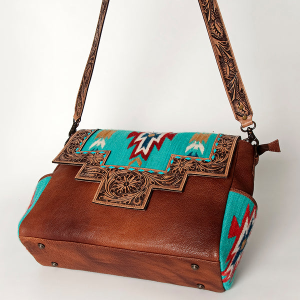ADBG842 American Darling Western Messenger Bag Hand Tooled Floral with Hand Woven Saddle Blanket