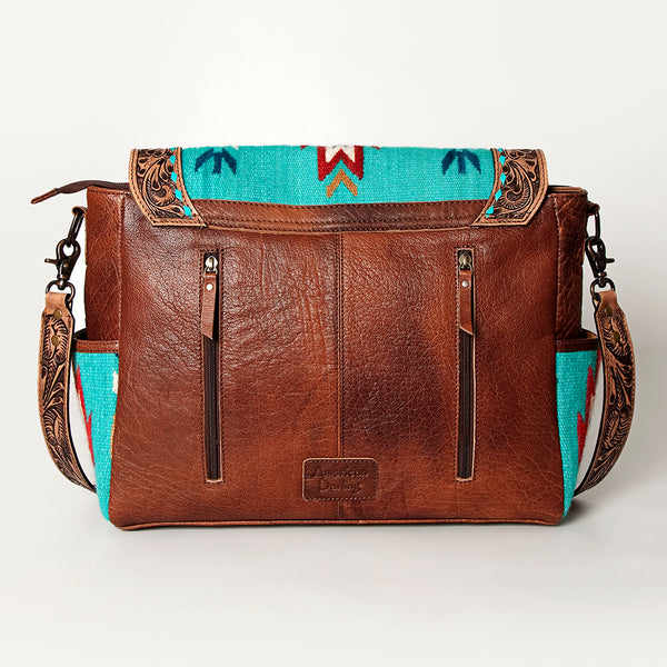 ADBG842 American Darling Western Messenger Bag Hand Tooled Floral with Hand Woven Saddle Blanket