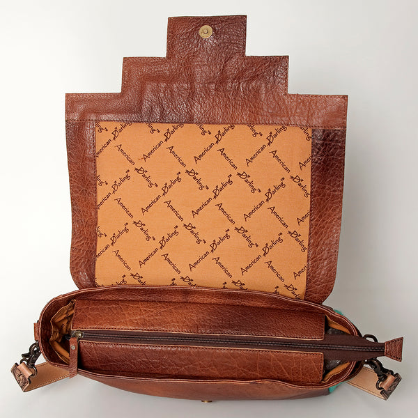 ADBG842 American Darling Western Messenger Bag Hand Tooled Floral with Hand Woven Saddle Blanket
