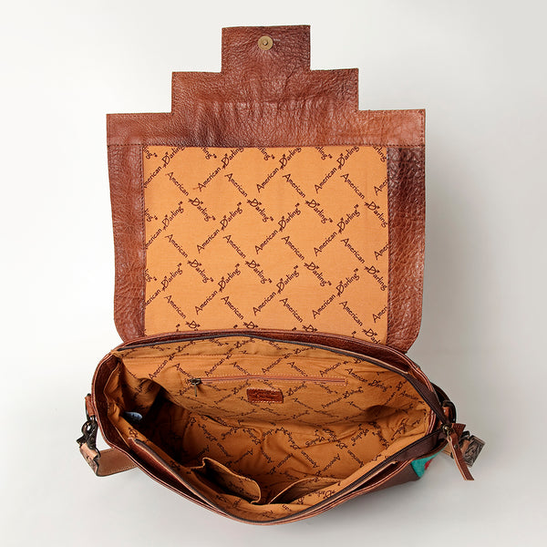 ADBG842 American Darling Western Messenger Bag Hand Tooled Floral with Hand Woven Saddle Blanket