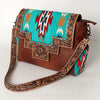 ADBG842 American Darling Western Messenger Bag Hand Tooled Floral with Hand Woven Saddle Blanket