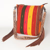 ADBG905 American Darling Southwestern Wool Blanket & Tooled Leather Crossbody Bag with Fringes