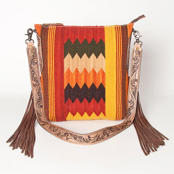 ADBG905 American Darling Hand Woven Saddle Blanket Western Leather Cross body Bag with Fringes