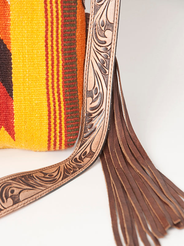 ADBG905 American Darling Hand Woven Saddle Blanket Western Leather Cross body Bag with Fringes