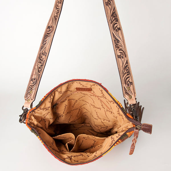 ADBG905 American Darling Hand Woven Saddle Blanket Western Leather Cross body Bag with Fringes