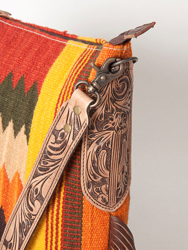 ADBG905 American Darling Hand Woven Saddle Blanket Western Leather Cross body Bag with Fringes