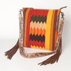 ADBG905 American Darling Hand Woven Saddle Blanket Western Leather Cross body Bag with Fringes