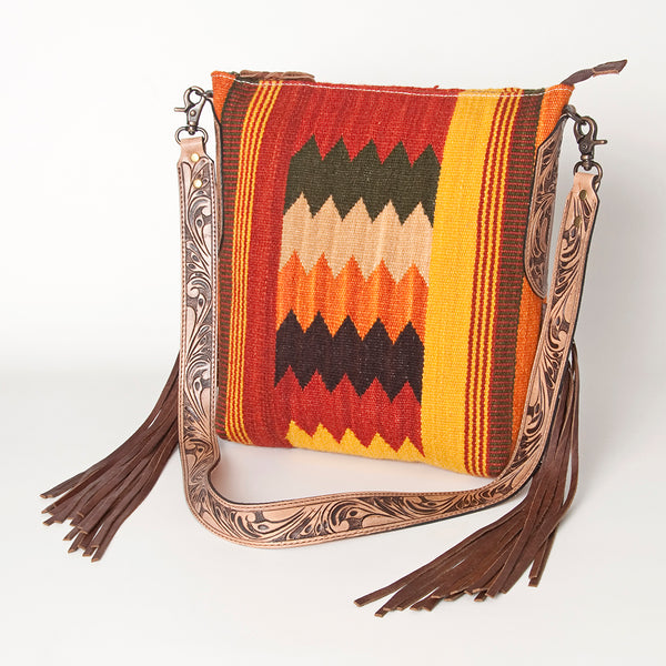 ADBG905 American Darling Hand Woven Saddle Blanket Western Leather Cross body Bag with Fringes