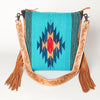 ADBG905 American Darling Hand Woven Saddle Blanket Western Leather Cross body Bag with Fringes