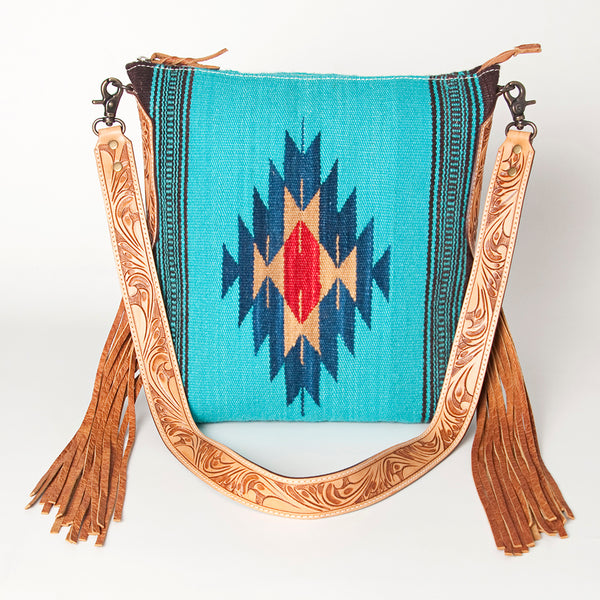 ADBG905 American Darling Hand Woven Saddle Blanket Western Leather Cross body Bag with Fringes