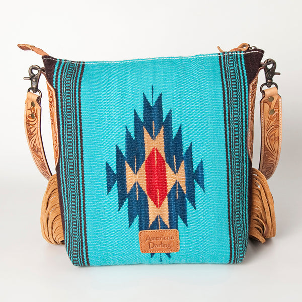 ADBG905 American Darling Hand Woven Saddle Blanket Western Leather Cross body Bag with Fringes