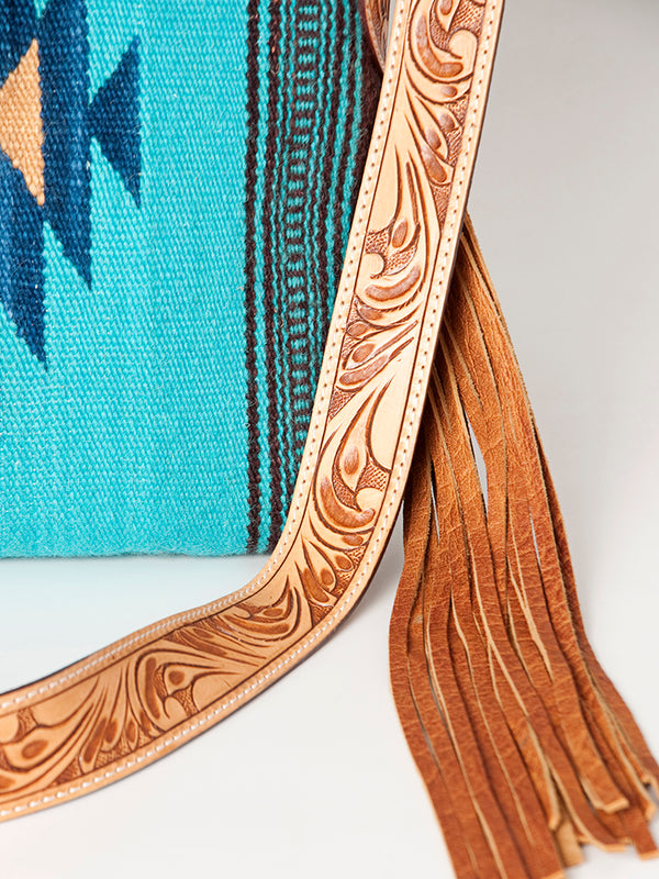 ADBG905 American Darling Hand Woven Saddle Blanket Western Leather Cross body Bag with Fringes
