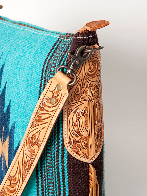 ADBG905 American Darling Hand Woven Saddle Blanket Western Leather Cross body Bag with Fringes