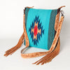 ADBG905 American Darling Hand Woven Saddle Blanket Western Leather Cross body Bag with Fringes
