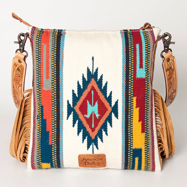 ADBG905 American Darling Hand Woven Saddle Blanket Western Leather Cross body Bag with Fringes