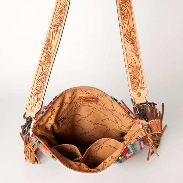 ADBG905 American Darling Hand Woven Saddle Blanket Western Leather Cross body Bag with Fringes