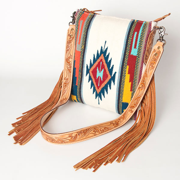 ADBG905 American Darling Hand Woven Saddle Blanket Western Leather Cross body Bag with Fringes