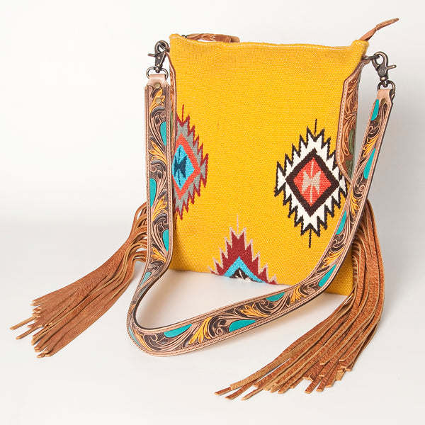 ADBG905 American Darling Hand Woven Saddle Blanket Western Leather Cross body Bag with Fringes