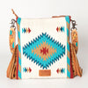 ADBG905 American Darling Hand Woven Saddle Blanket Western Leather Cross body Bag with Fringes