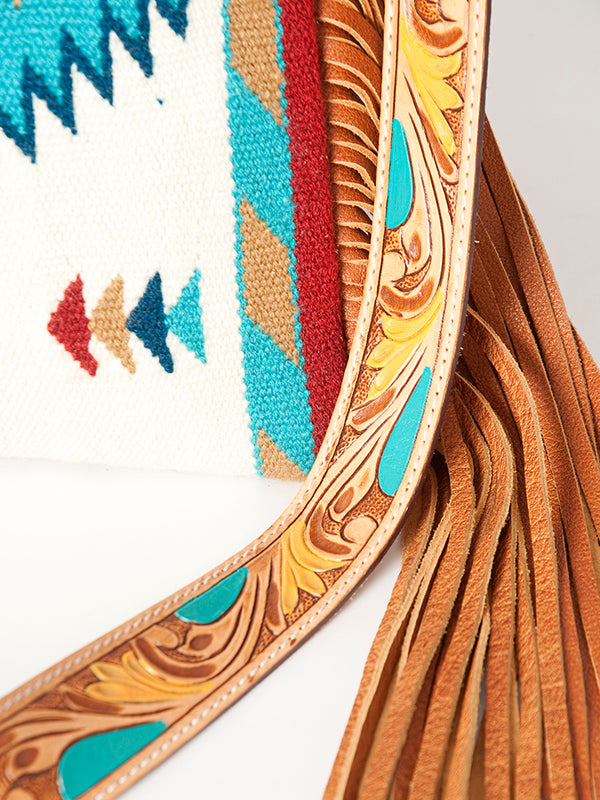 ADBG905 American Darling Hand Woven Saddle Blanket Western Leather Cross body Bag with Fringes