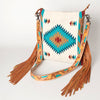 ADBG905 American Darling Hand Woven Saddle Blanket Western Leather Cross body Bag with Fringes