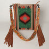 ADBG905 American Darling Hand Woven Saddle Blanket Western Leather Cross body Bag with Fringes