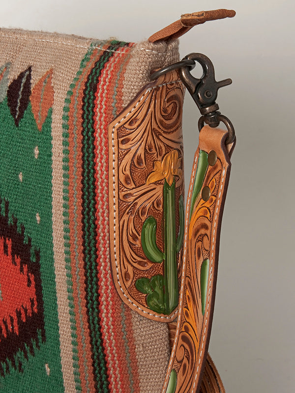 ADBG905 American Darling Hand Woven Saddle Blanket Western Leather Cross body Bag with Fringes