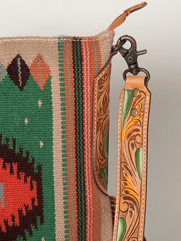 ADBG905 American Darling Hand Woven Saddle Blanket Western Leather Cross body Bag with Fringes