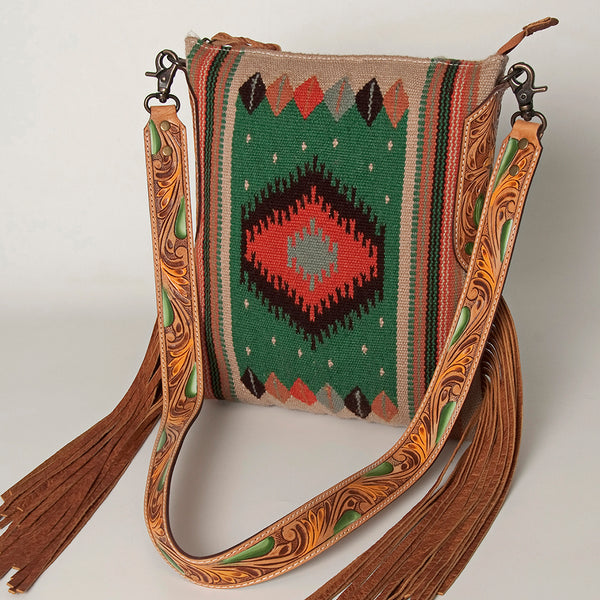 ADBG905 American Darling Hand Woven Saddle Blanket Western Leather Cross body Bag with Fringes