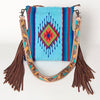 ADBG905 American Darling Hand Woven Saddle Blanket Western Leather Cross body Bag with Fringes