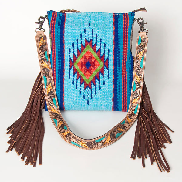 ADBG905 American Darling Hand Woven Saddle Blanket Western Leather Cross body Bag with Fringes