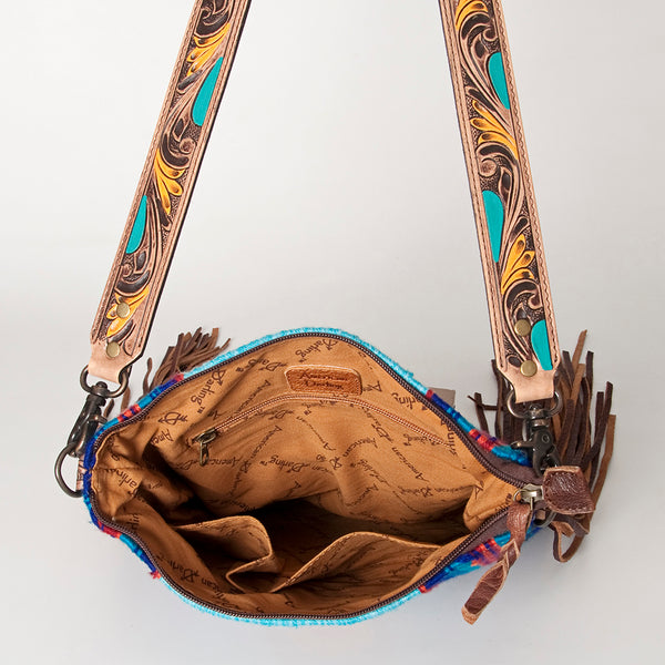 ADBG905 American Darling Hand Woven Saddle Blanket Western Leather Cross body Bag with Fringes