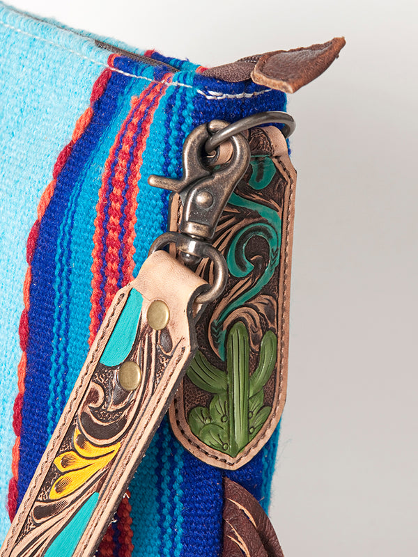 ADBG905 American Darling Hand Woven Saddle Blanket Western Leather Cross body Bag with Fringes