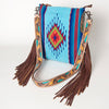 ADBG905 American Darling Hand Woven Saddle Blanket Western Leather Cross body Bag with Fringes