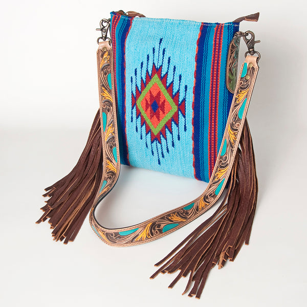 ADBG905 American Darling Hand Woven Saddle Blanket Western Leather Cross body Bag with Fringes