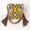 ADBG905 American Darling Hand Woven Saddle Blanket Western Leather Cross body Bag with Fringes