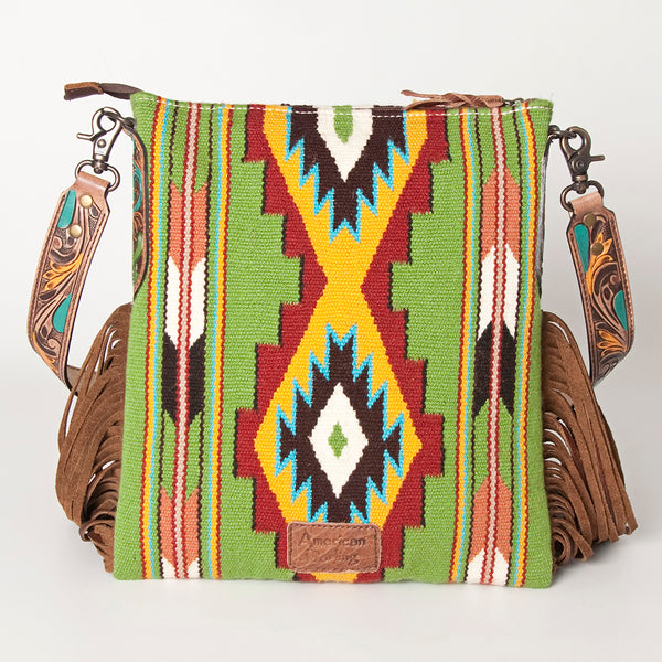 ADBG905 American Darling Hand Woven Saddle Blanket Western Leather Cross body Bag with Fringes