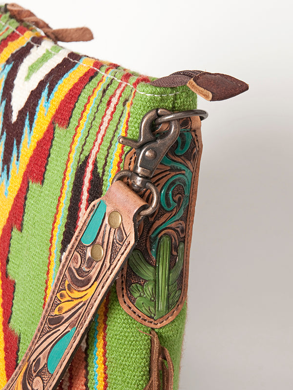 ADBG905 American Darling Hand Woven Saddle Blanket Western Leather Cross body Bag with Fringes