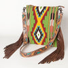 ADBG905 American Darling Hand Woven Saddle Blanket Western Leather Cross body Bag with Fringes