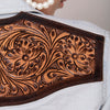 LC-ADSH011 Women's Denim Western Shirt with Tooled Leather Yoke Handcrafted Floral Back Detail