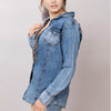 LC-ADSH012 Women s Western Denim Shirt with Sunflower & Cactus Tooled Leather Yoke