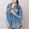 LC-ADSH012 Women s Western Denim Shirt with Sunflower & Cactus Tooled Leather Yoke