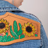 LC-ADSH012 Women s Western Denim Shirt with Sunflower & Cactus Tooled Leather Yoke