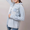 LC-ADSH013 Light Denim Western Shirt with Sunflower Tooled Leather Yoke Women s