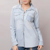 LC-ADSH013 Light Denim Western Shirt with Sunflower Tooled Leather Yoke Women s
