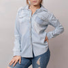 LC-ADSH013 Light Denim Western Shirt with Sunflower Tooled Leather Yoke Women s