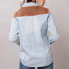 LC-ADSH013 Light Denim Western Shirt with Sunflower Tooled Leather Yoke Women s