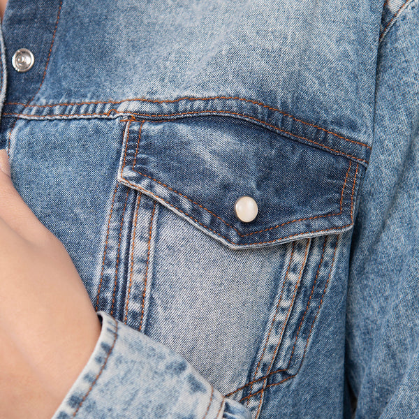 LC-ADSH014 Women s Western Denim Shirt with Sunflower & Cactus Tooled Leather Yoke