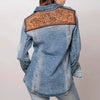 LC-ADSH014 Women s Western Denim Shirt with Sunflower & Cactus Tooled Leather Yoke